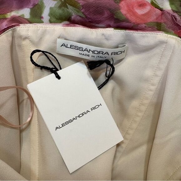 NEW Alessandra Rich Floral Silk Georgette Bustier Mini Dress Antique Rose Size 4 - Picture 10 of 14